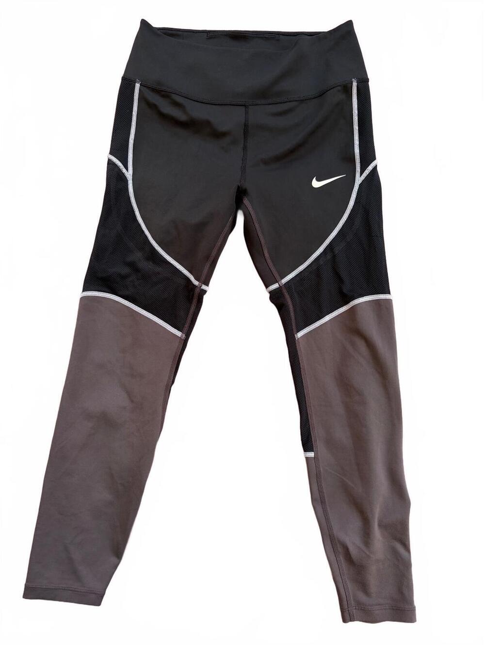 Nike Women's Black and Gray Athletic Leggings with Mesh Panels, Size Medium